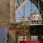protest scene by dom luis i bridge in porto