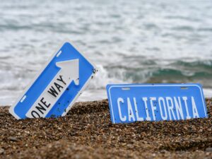 beach wave meets california road sign art