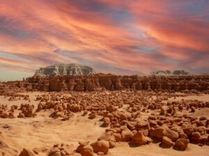 the goblin valley state park during sunset
